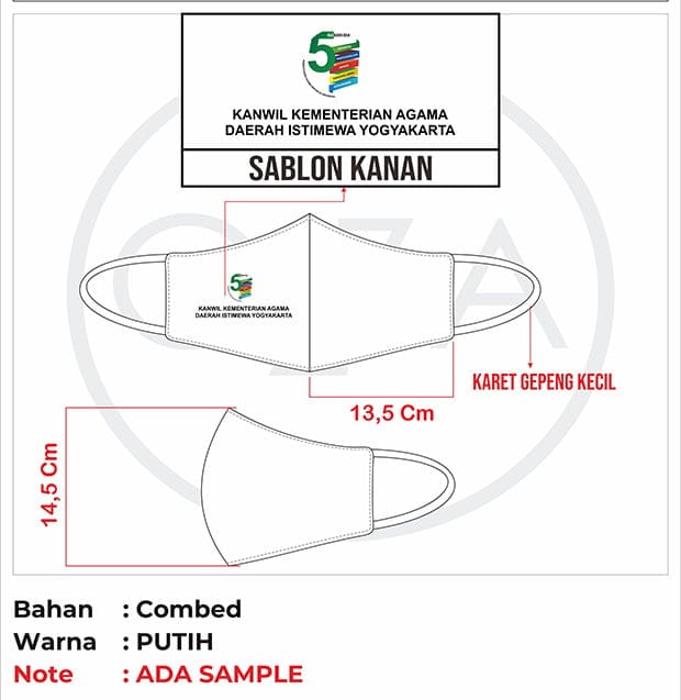 Desain Masker Kain Duckbill Sablon Warna Putih