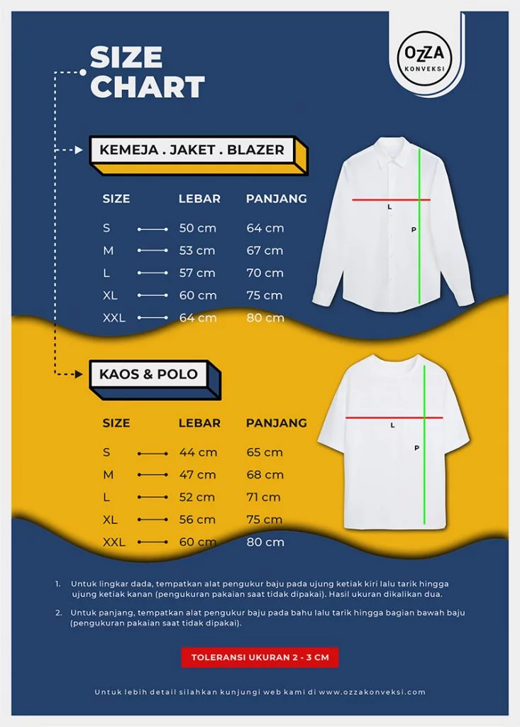 Size Chart Kaos dan Kemeja